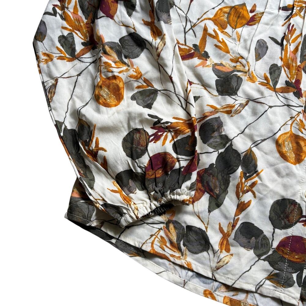 NWT Olivia Sky Winter Leaves Button Down Blouse Top Pintuck Size Large Rayon - Picture 4 of 9